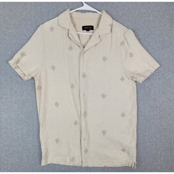 Truth by Republic Shirt Mens Size Small 55% Linen Woven Embroidered - Picture 3 of 16